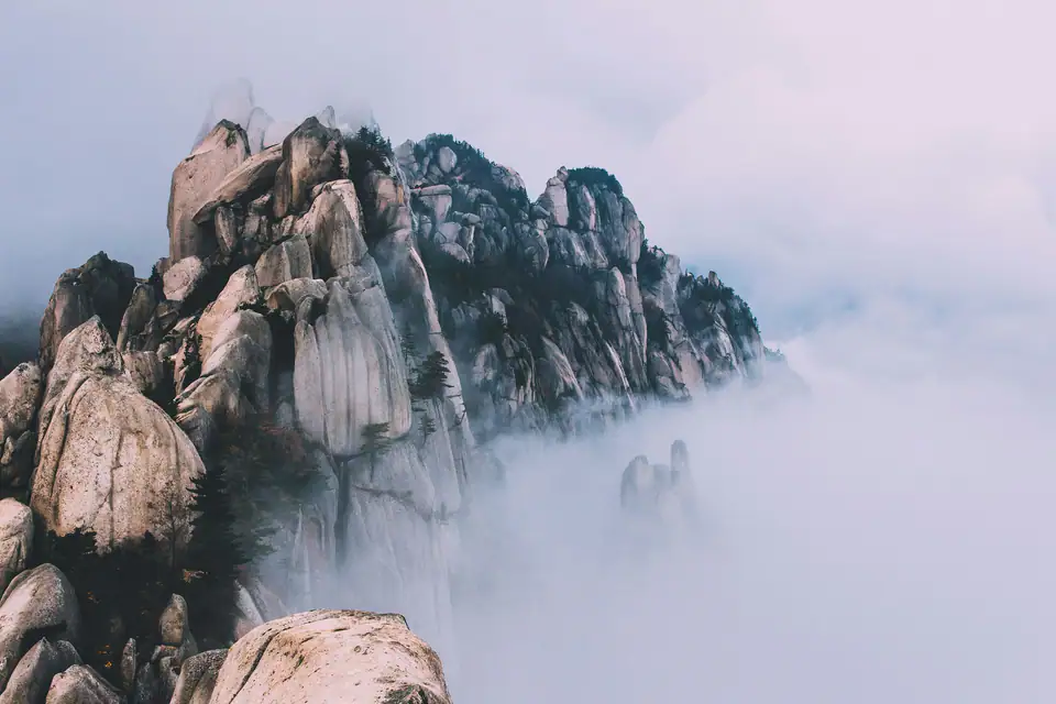 Granite ridges rising out of fog — Seoraksan