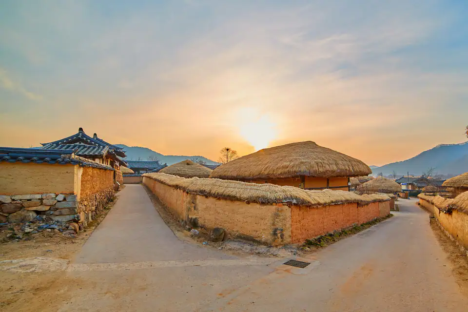 Village roofs at dusk — Traditional village, Andong