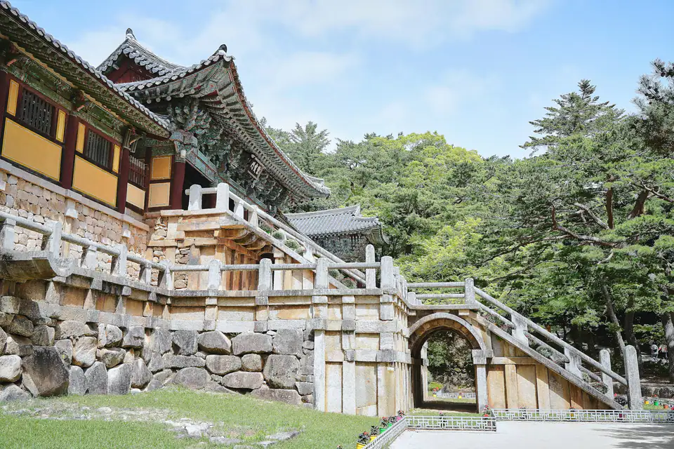 Stone stairways and the gate up to the temple halls — Bulguksa, Gyeongju