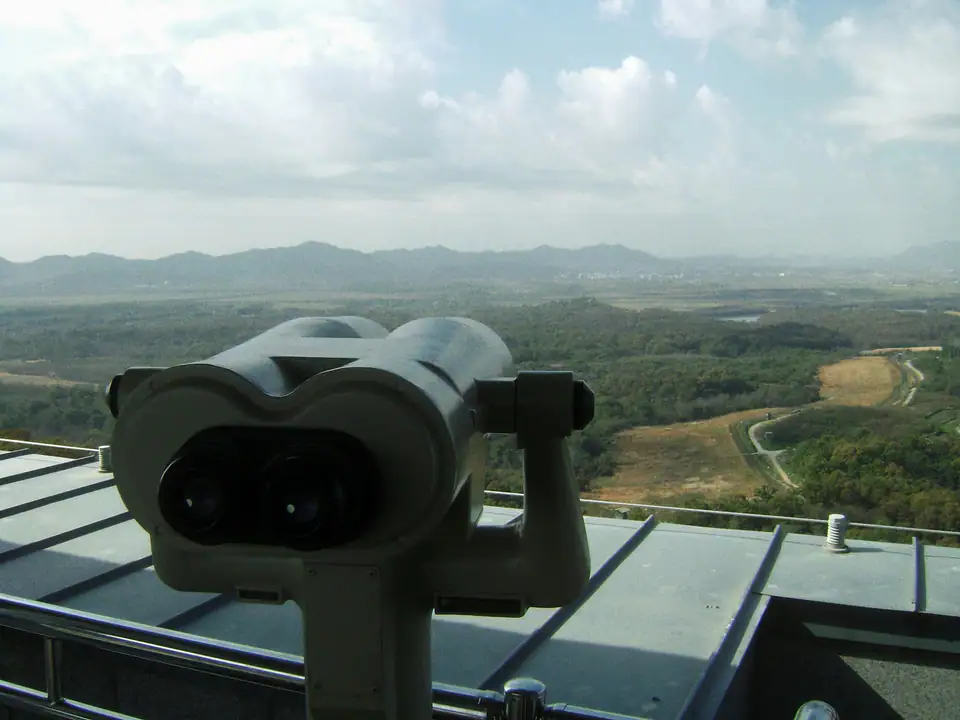 A viewing telescope looking out over the border valley — DMZ observatory